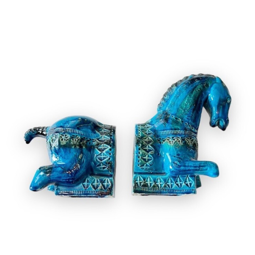 Bitossi Horse Bookends 60's Tang Horse Rimini Blue Aldo Londi Italy Italian READ